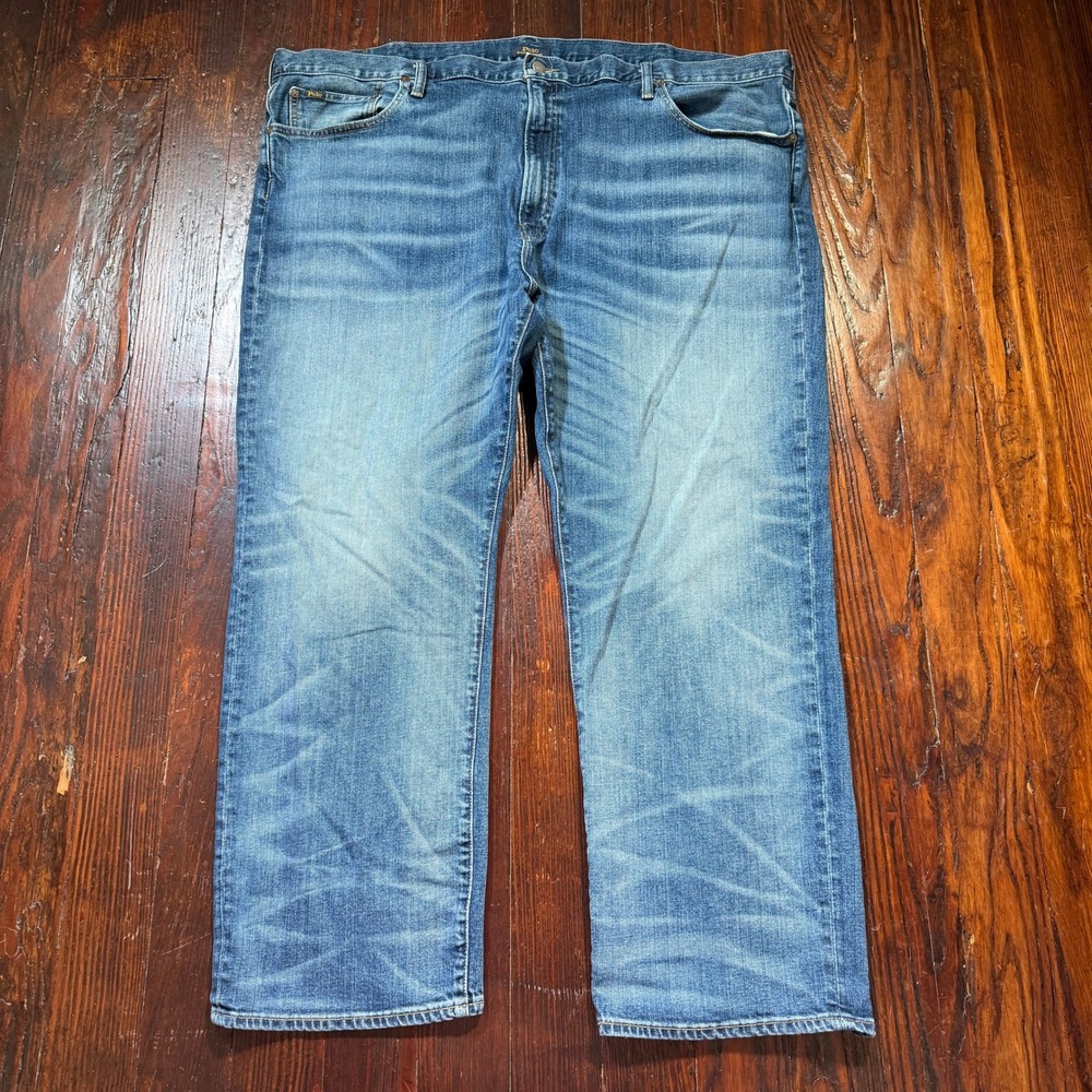 Polo Ralph Lauren Jeans Mens 48x30 Blue Hampton Relaxed Straight Faded Whiskers